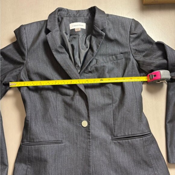 Calvin Klein Womens Navy Blue Blazer Suit Jacket 1 Button Subtle Pin Stripe 6 - Picture 10 of 14